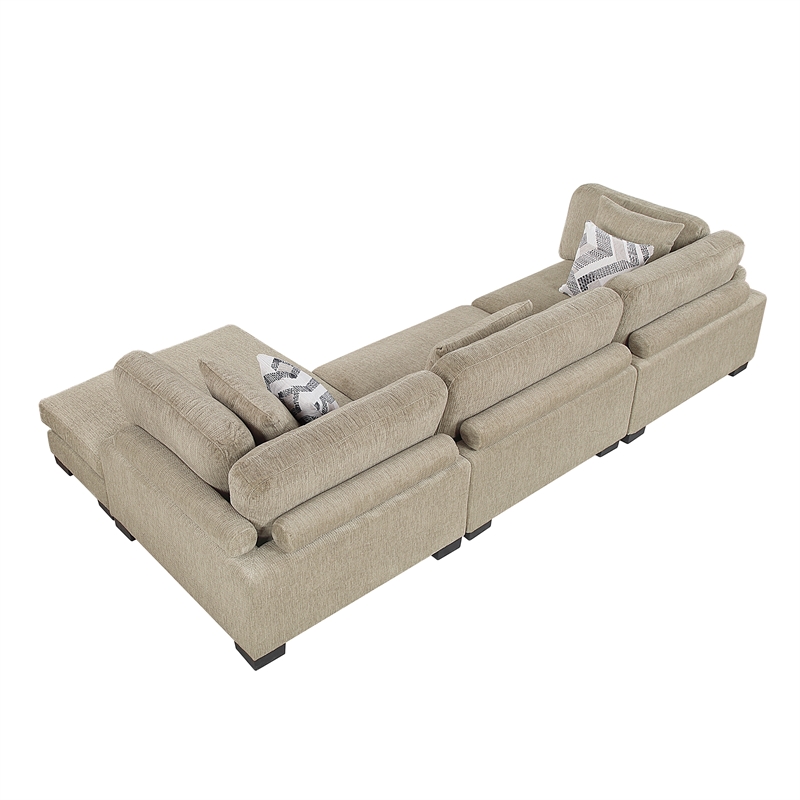 Pemberly Row Microfiber 3-Piece Modular Sectional with Chaise 300 lbs in Brown