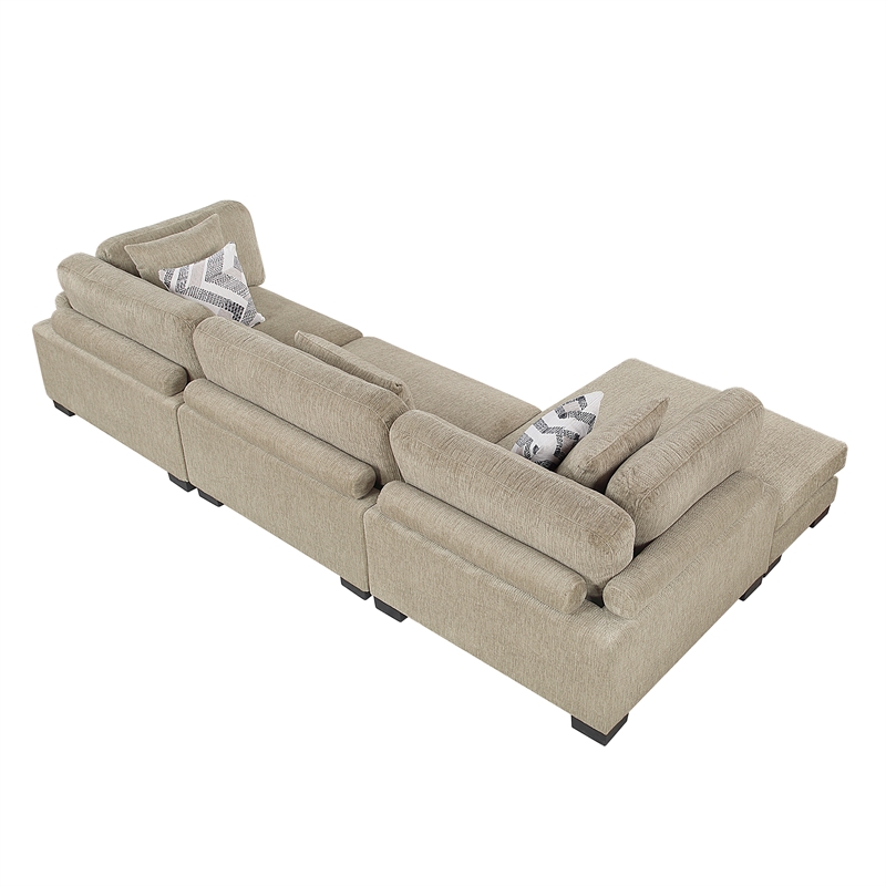 Pemberly Row Microfiber 3-Piece Modular Sectional with Chaise 300 lbs in Brown