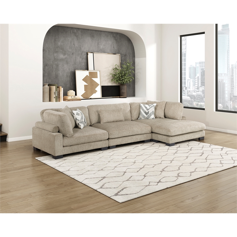 Pemberly Row Microfiber 3-Piece Modular Sectional with Chaise 300 lbs in Brown
