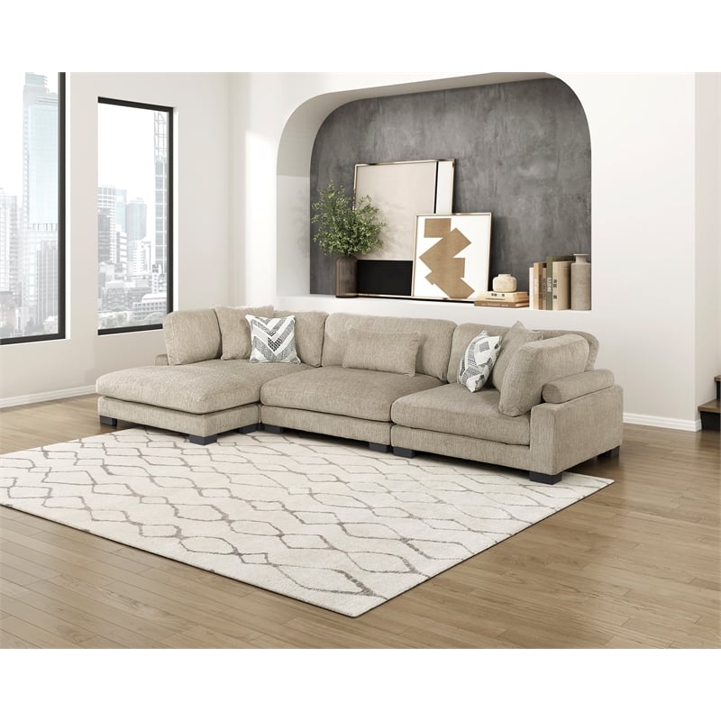 Pemberly Row Microfiber 3-Piece Modular Sectional with Chaise 300 lbs in Brown