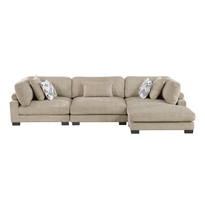 Pemberly Row Microfiber 3-Piece Modular Sectional with Chaise 300 lbs in Brown