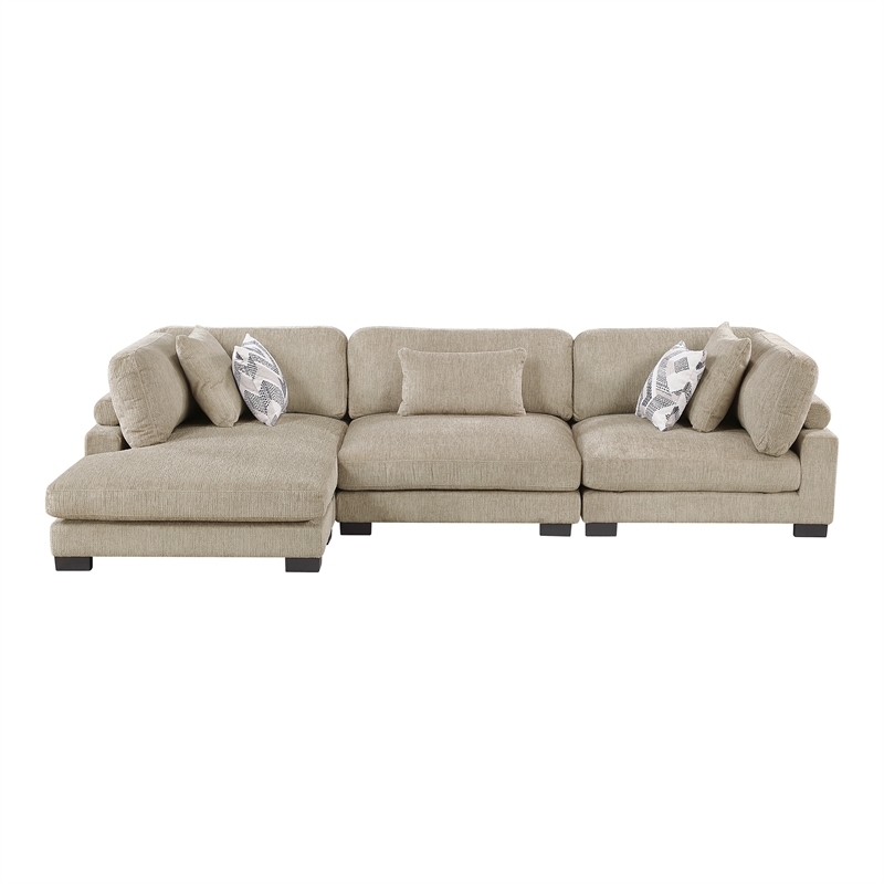 Pemberly Row Microfiber 3-Piece Modular Sectional with Chaise 300 lbs in Brown