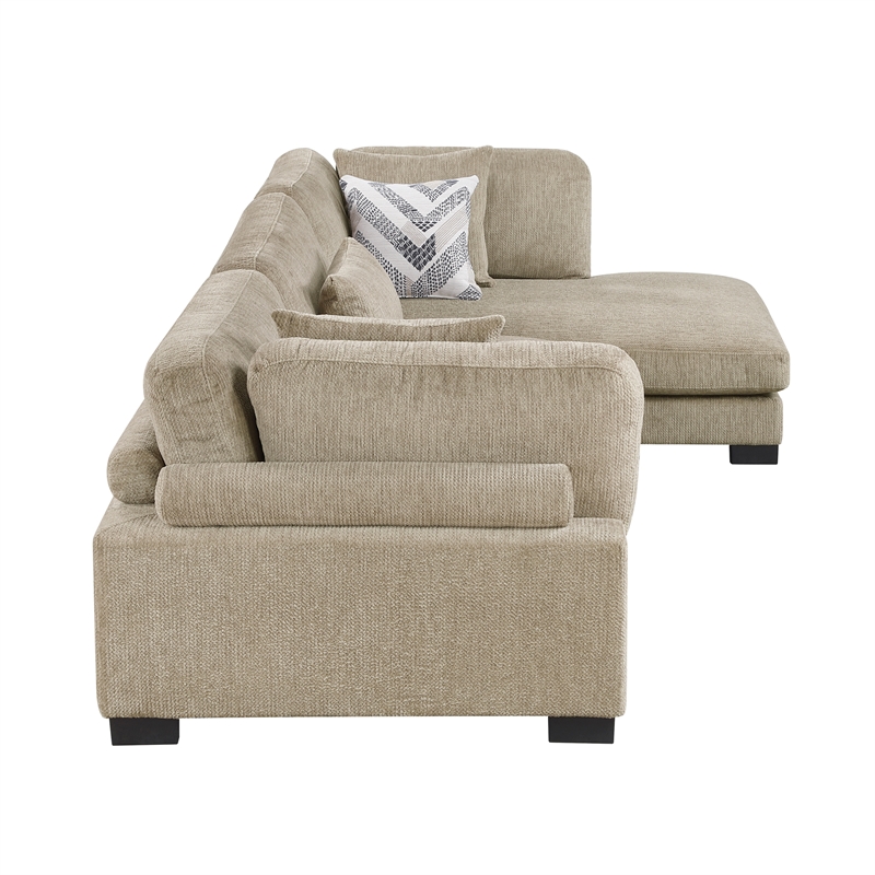Pemberly Row Microfiber 3-Piece Modular Sectional with Chaise 300 lbs in Brown