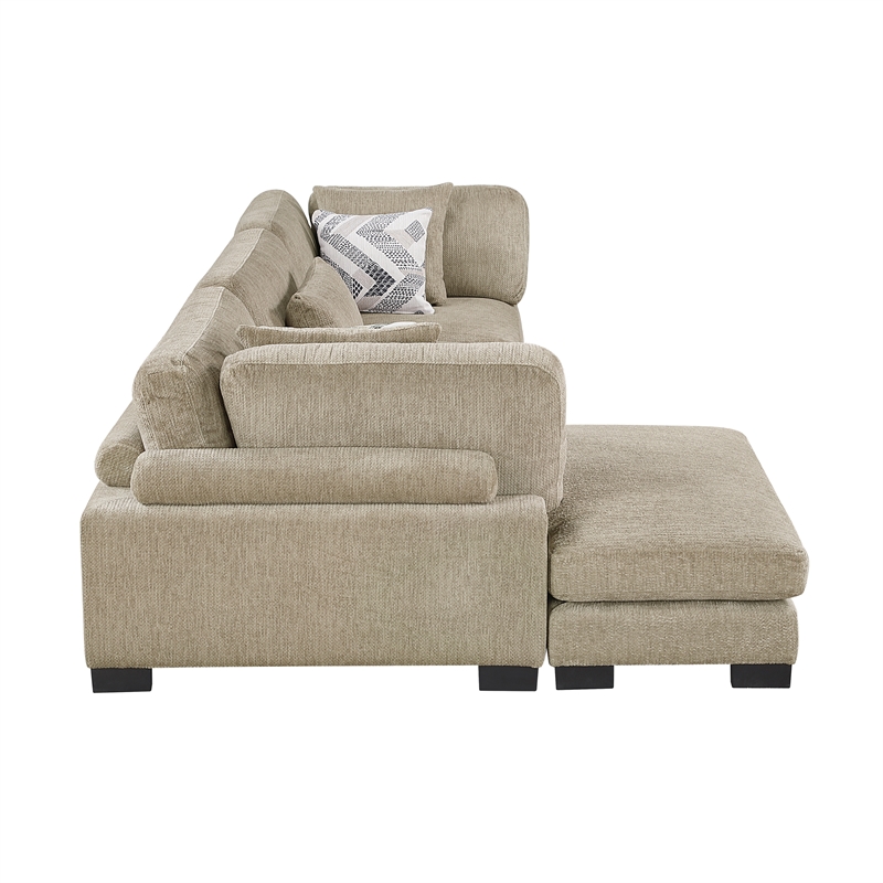 Pemberly Row Microfiber 3-Piece Modular Sectional with Chaise 300 lbs in Brown
