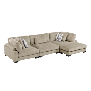 Pemberly Row Microfiber 3-Piece Modular Sectional with Chaise 300 lbs in Brown