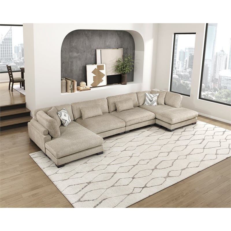 Pemberly Row Microfiber 4-Piece Modular Sectional with Chaise 300 lbs in Brown