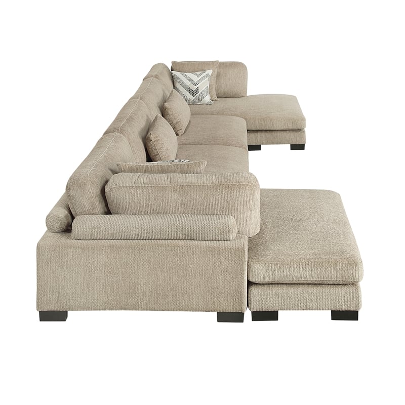 Pemberly Row Microfiber 4-Piece Modular Sectional with Chaise 300 lbs in Brown