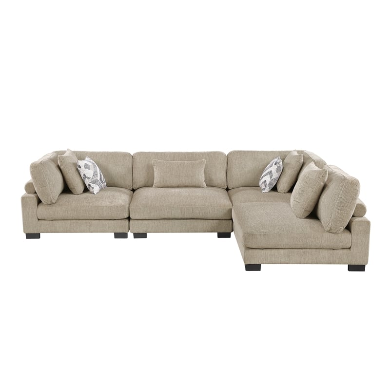 Pemberly Row Microfiber 4-Piece Modular Sectional with Pillows 300 lbs in Brown