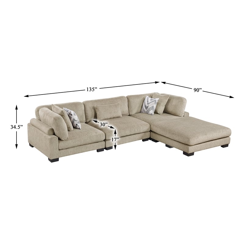 Pemberly Row Microfiber 4-Piece Modular Sectional with Ottoman 300 lbs in Brown