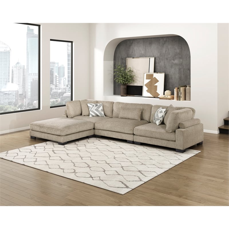 Pemberly Row Microfiber 4-Piece Modular Sectional with Ottoman 300 lbs in Brown