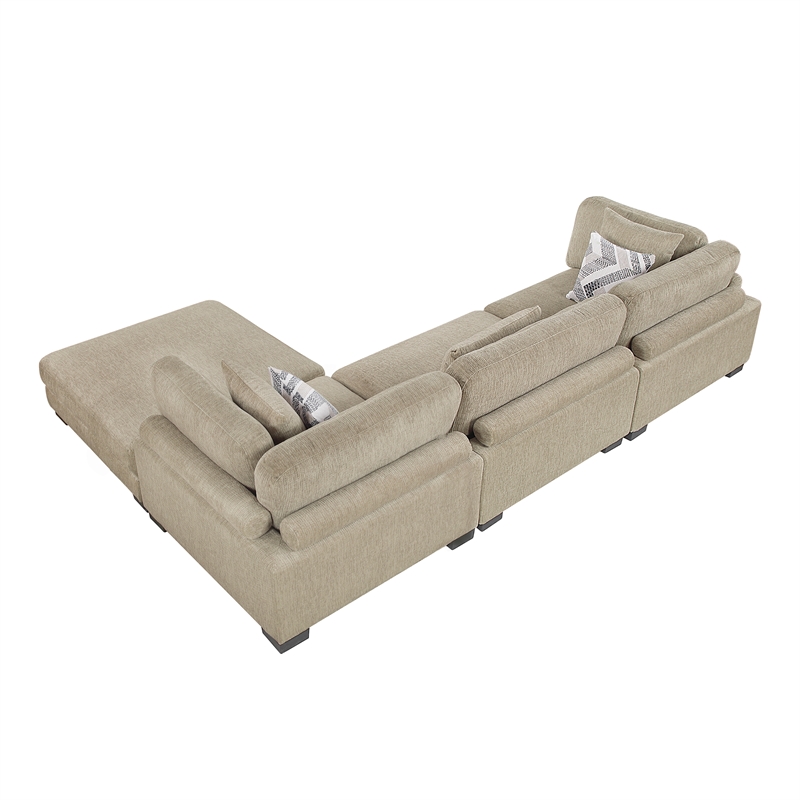Pemberly Row Microfiber 4-Piece Modular Sectional with Ottoman 300 lbs in Brown