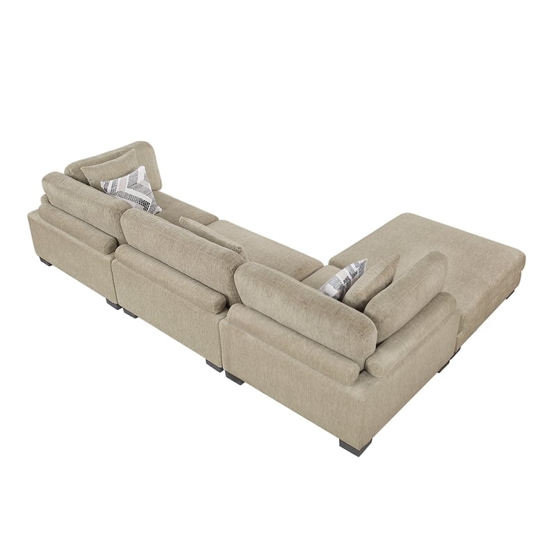 Pemberly Row Microfiber 4-Piece Modular Sectional with Ottoman 300 lbs in Brown