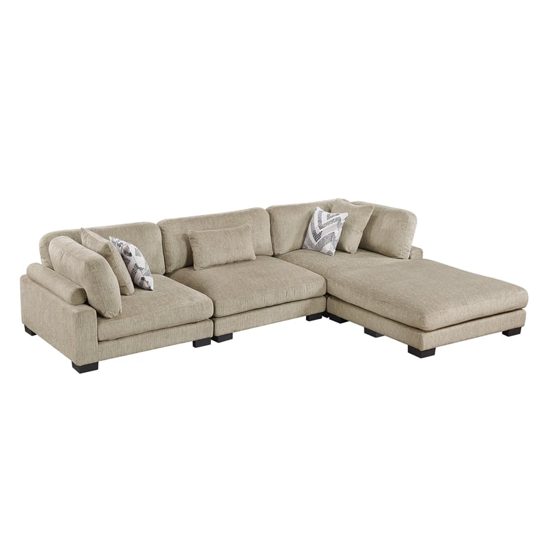 Pemberly Row Microfiber 4-Piece Modular Sectional with Ottoman 300 lbs in Brown