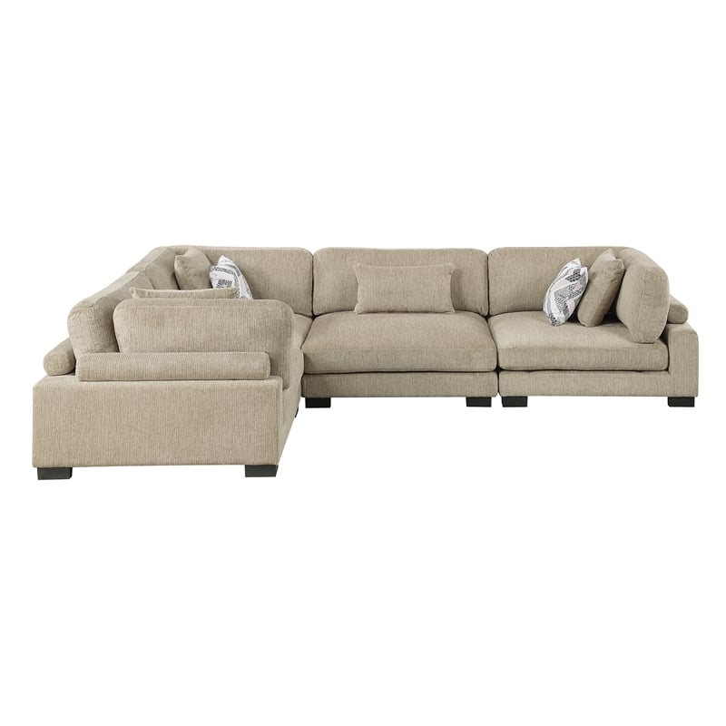 Pemberly Row Microfiber 4-Piece Modular Sectional with Pillows 300 lbs in Brown