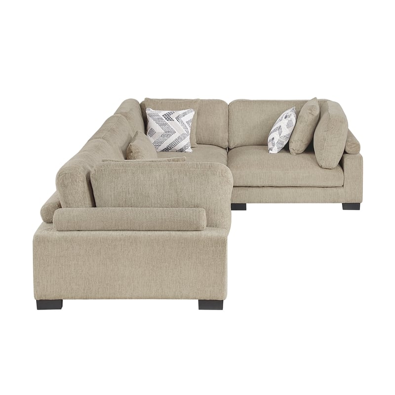 Pemberly Row Microfiber 4-Piece Modular Sectional with Pillows 300 lbs in Brown