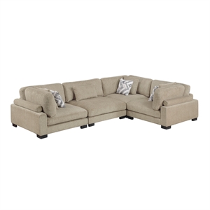 Pemberly Row Microfiber 4-Piece Modular Sectional with Pillows 300 lbs in Brown