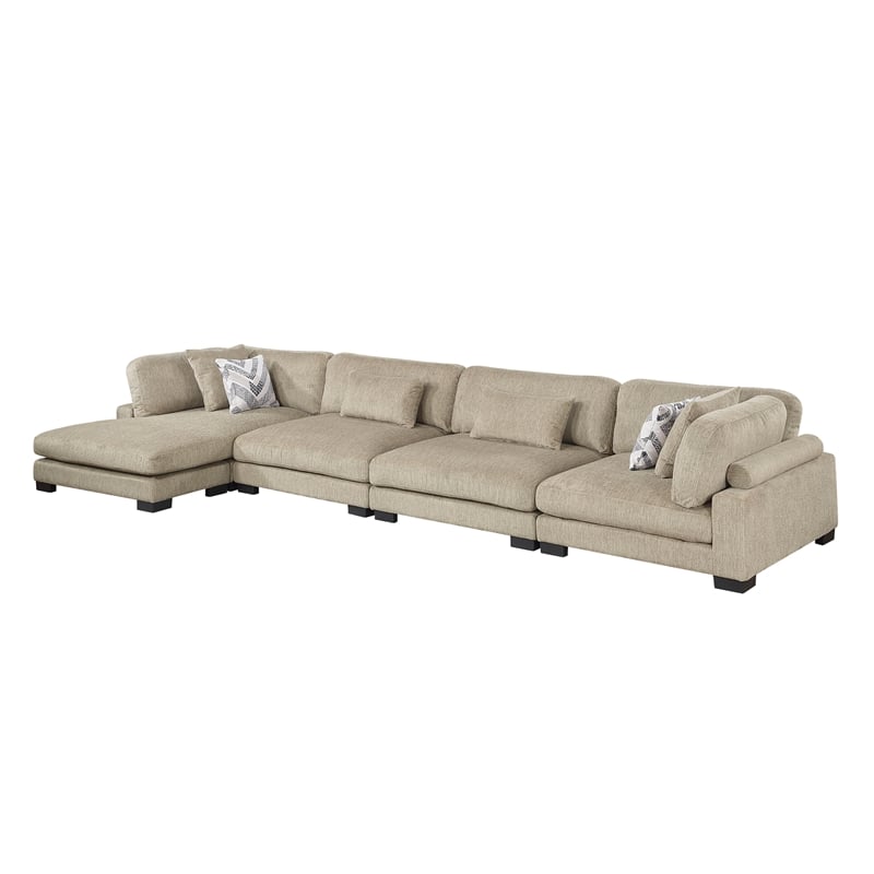 Pemberly Row Microfiber 4-Piece Modular Sectional with Chaise 300 lbs in Brown