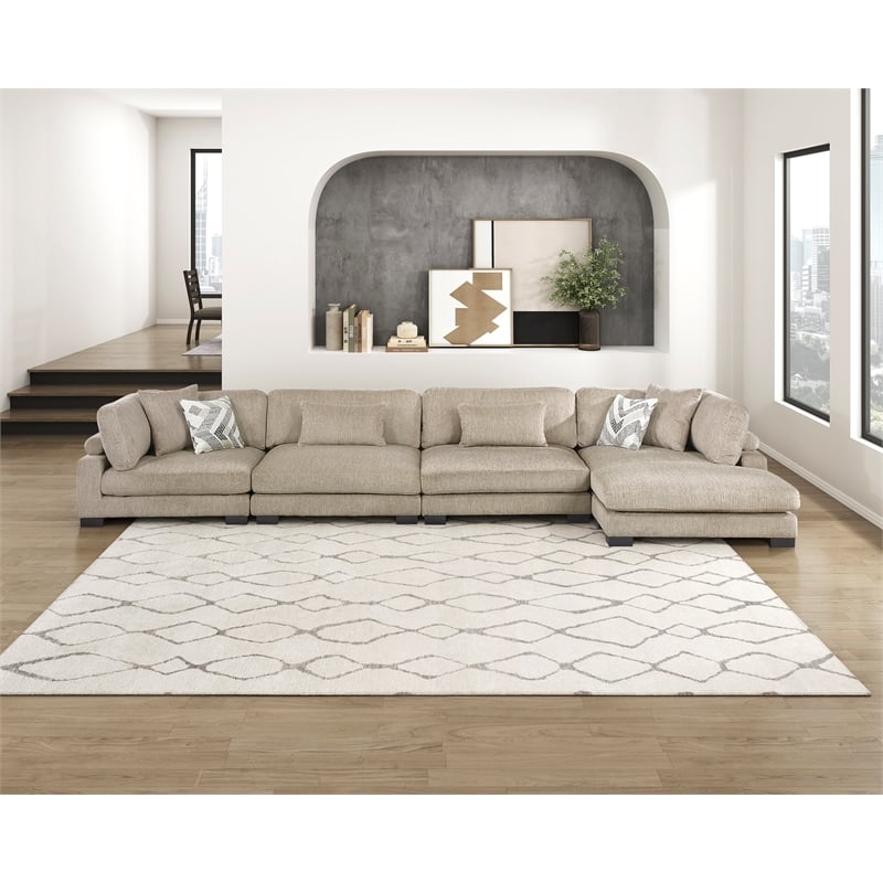Pemberly Row Microfiber 4-Piece Modular Sectional with Chaise 300 lbs in Brown