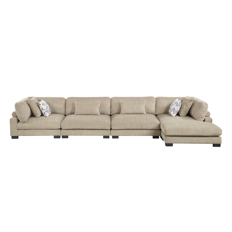 Pemberly Row Microfiber 4-Piece Modular Sectional with Chaise 300 lbs in Brown