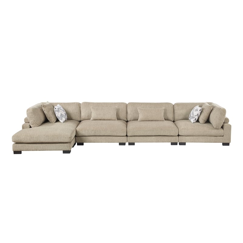 Pemberly Row Microfiber 4-Piece Modular Sectional with Chaise 300 lbs in Brown