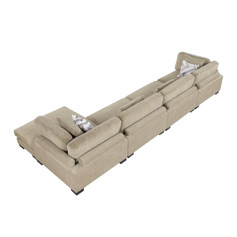 Pemberly Row Microfiber 4-Piece Modular Sectional with Chaise 300 lbs in Brown