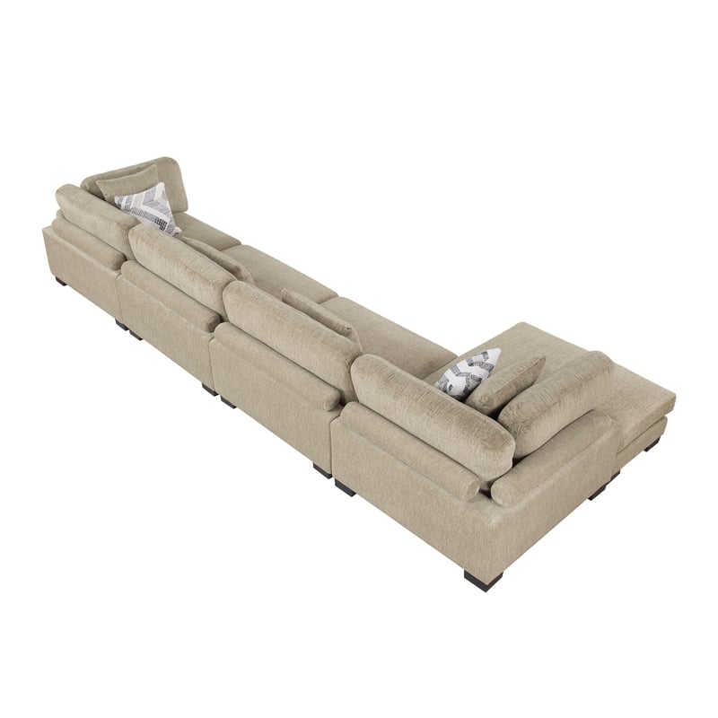 Pemberly Row Microfiber 4-Piece Modular Sectional with Chaise 300 lbs in Brown