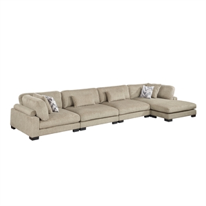 Pemberly Row Microfiber 4-Piece Modular Sectional with Chaise 300 lbs in Brown
