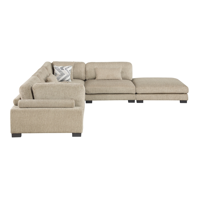 Pemberly Row Microfiber 5-Piece Modular Sectional with Ottoman 300 lbs in Brown
