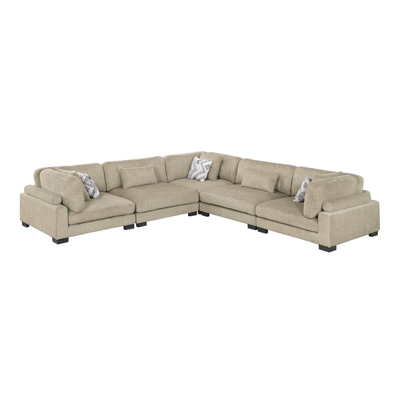 Pemberly Row Microfiber 5-Piece Modular Sectional with Pillows 300 lbs in Brown