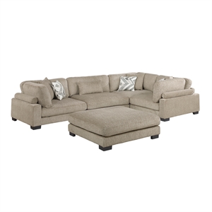 Pemberly Row Microfiber 5-Piece Modular Sectional with Ottoman 300 lbs in Brown