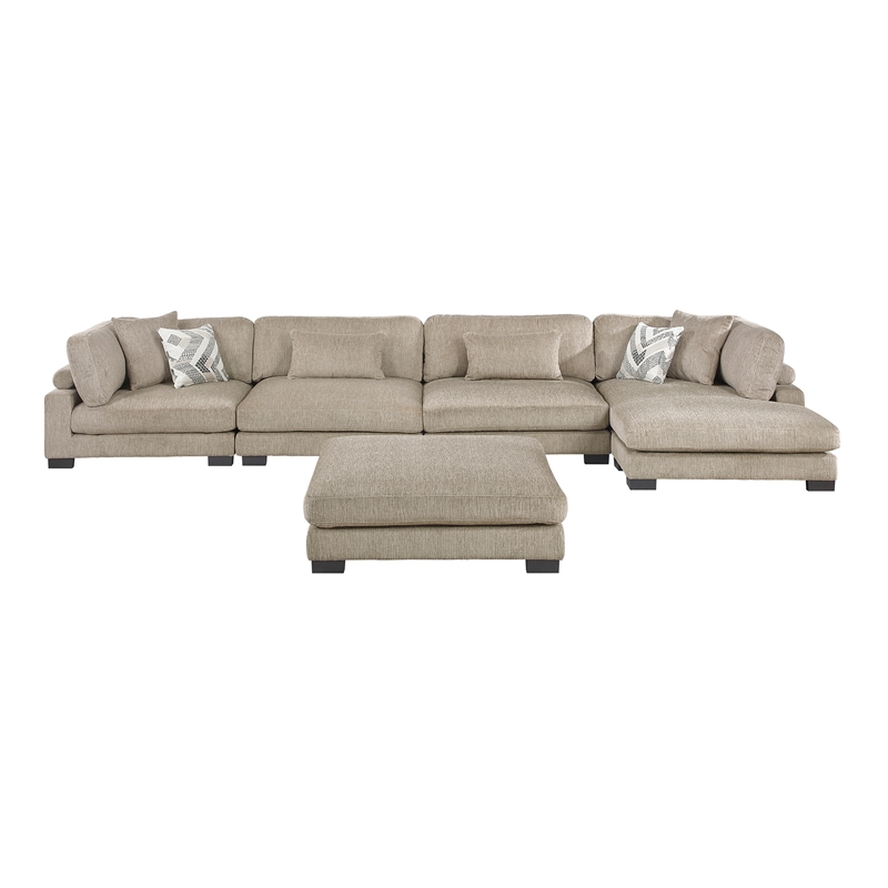 Pemberly Row Microfiber 5-Piece Modular Sectional with Chaise & Ottoman in Brown