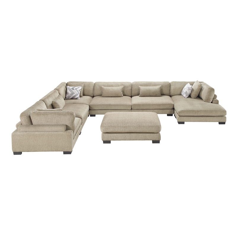 Pemberly Row Microfiber 7-Piece Modular Sectional with Chaise & Ottoman in Brown