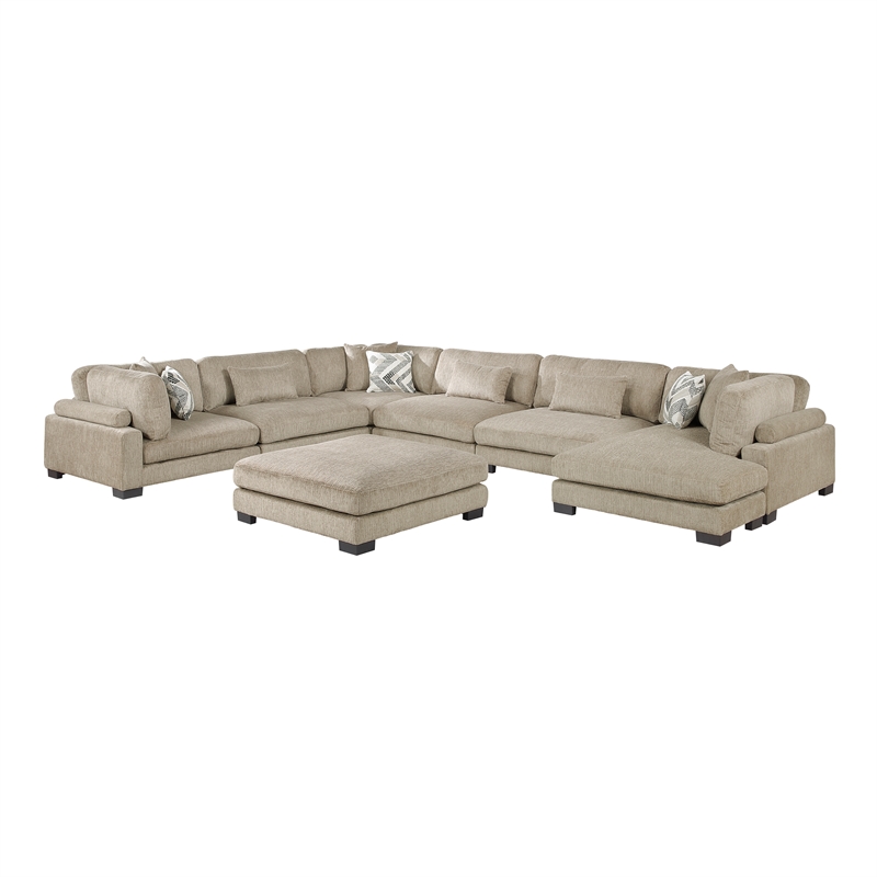 Pemberly Row Microfiber 7-Piece Modular Sectional with Chaise & Ottoman in Brown