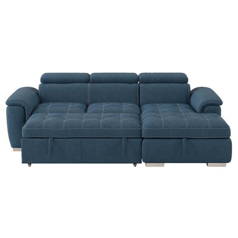 Pemberly Row Microfiber Sectional with Pull-Out Bed and Storage in Blue