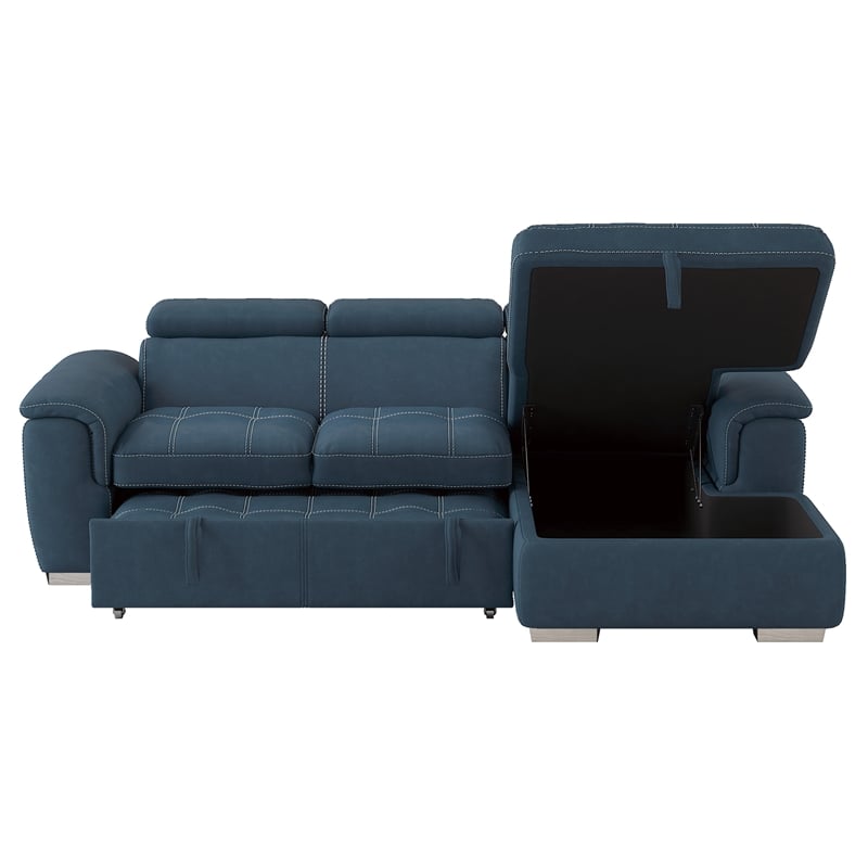 Pemberly Row Microfiber Sectional with Pull-Out Bed and Storage in Blue