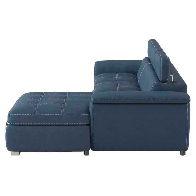 Pemberly Row Microfiber Sectional with Pull-Out Bed and Storage in Blue