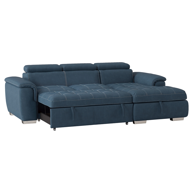 Pemberly Row Microfiber Sectional with Pull-Out Bed and Storage in Blue