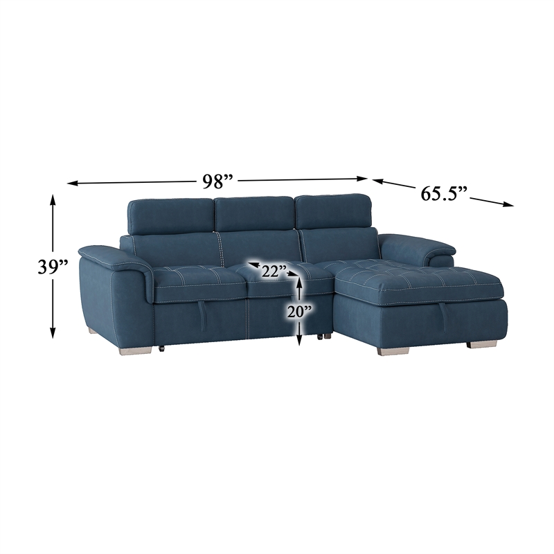 Pemberly Row Microfiber Sectional with Pull-Out Bed and Storage in Blue