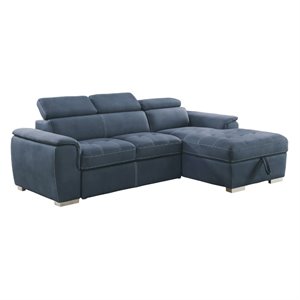 Pemberly Row Microfiber Sectional with Pull-Out Bed and Storage in Blue
