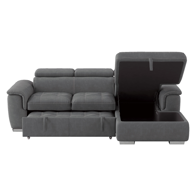 Pemberly Row Microfiber Sectional with Pull-Out Bed and Storage in Gray