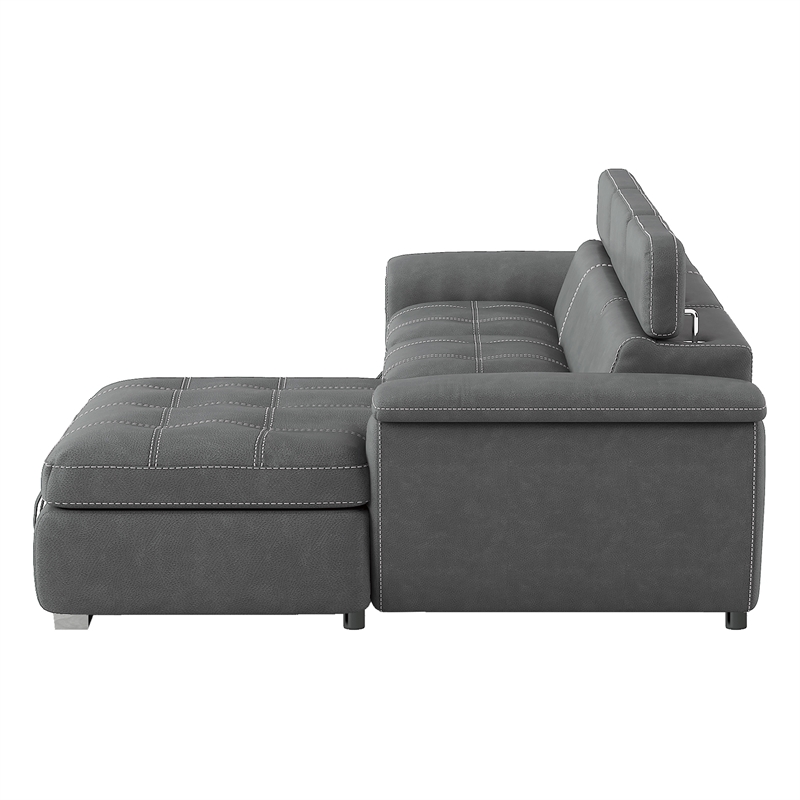 Pemberly Row Microfiber Sectional with Pull-Out Bed and Storage in Gray