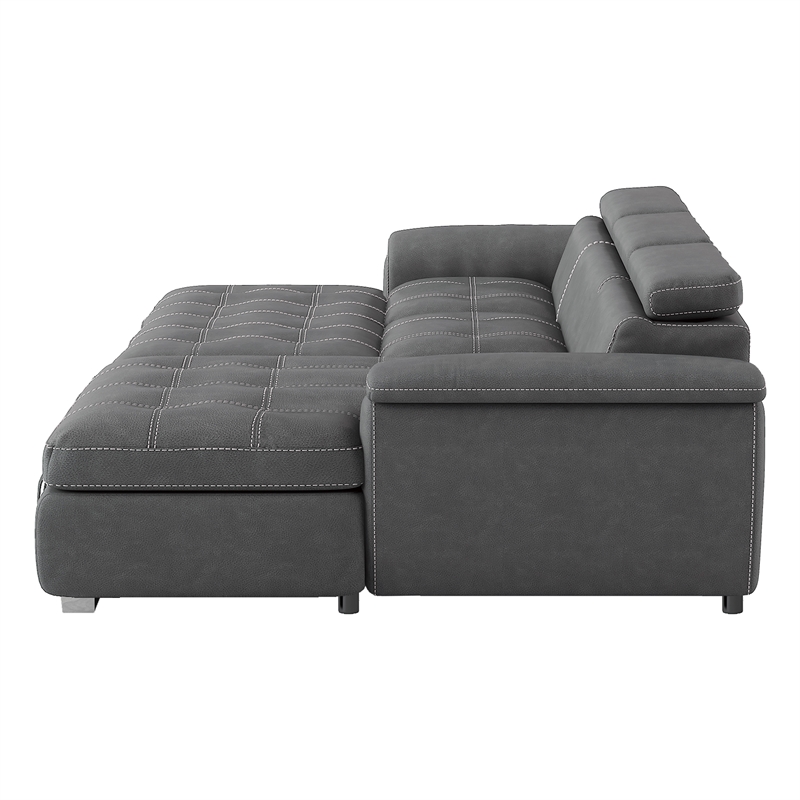Pemberly Row Microfiber Sectional with Pull-Out Bed and Storage in Gray