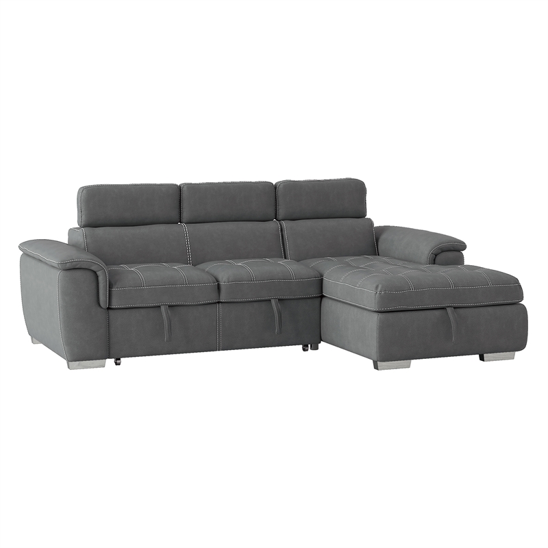 Pemberly Row Microfiber Sectional with Pull-Out Bed and Storage in Gray