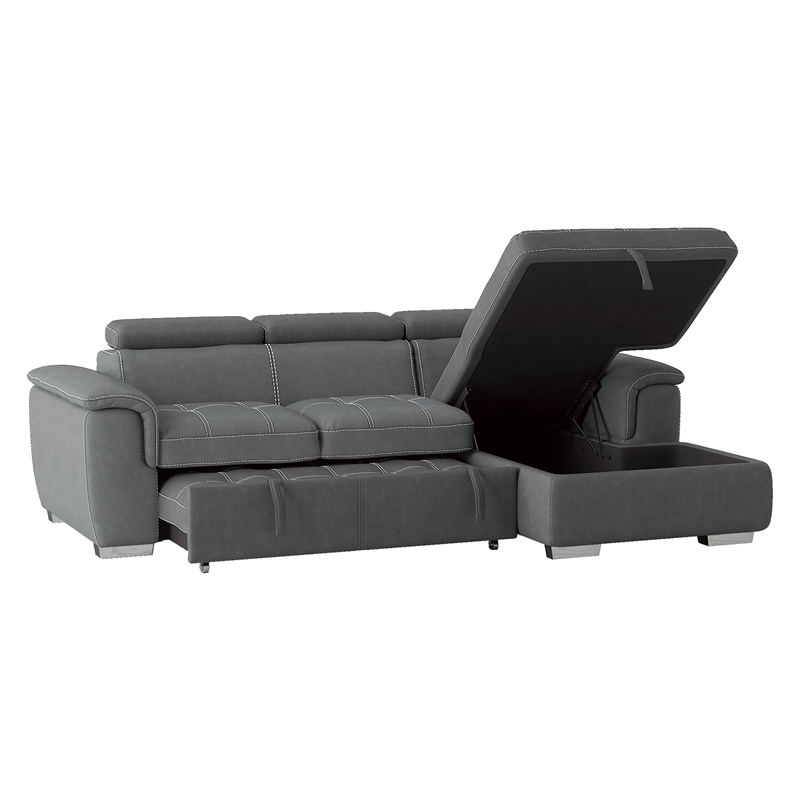Pemberly Row Microfiber Sectional with Pull-Out Bed and Storage in Gray