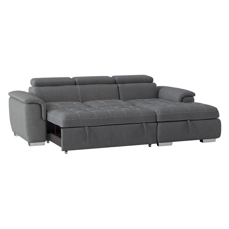 Pemberly Row Microfiber Sectional with Pull-Out Bed and Storage in Gray