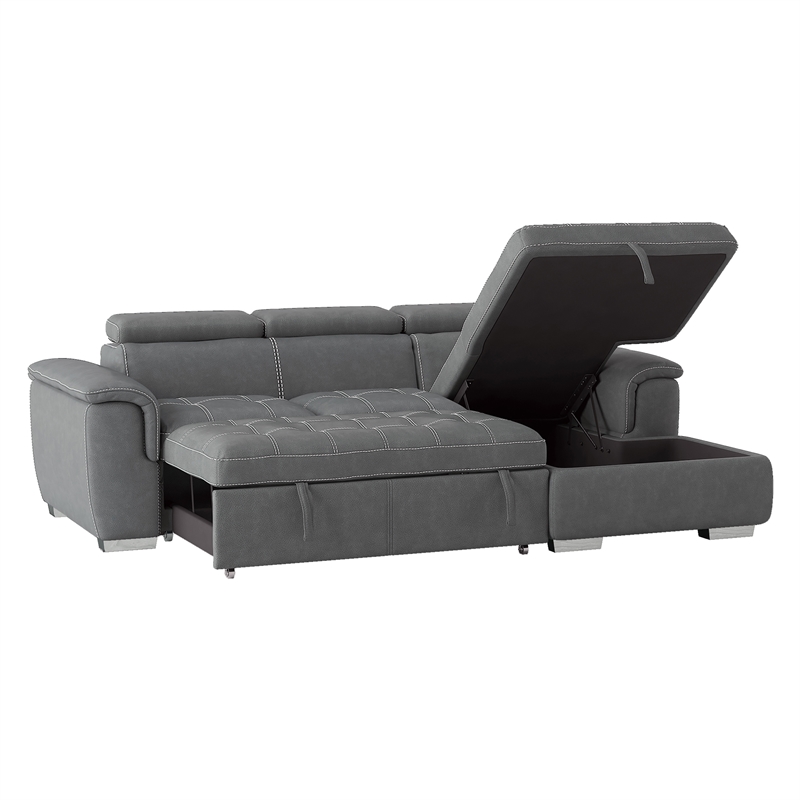 Pemberly Row Microfiber Sectional with Pull-Out Bed and Storage in Gray