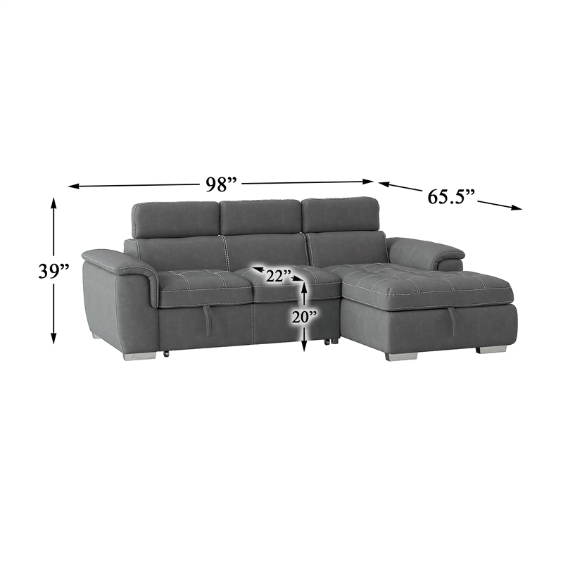 Pemberly Row Microfiber Sectional with Pull-Out Bed and Storage in Gray