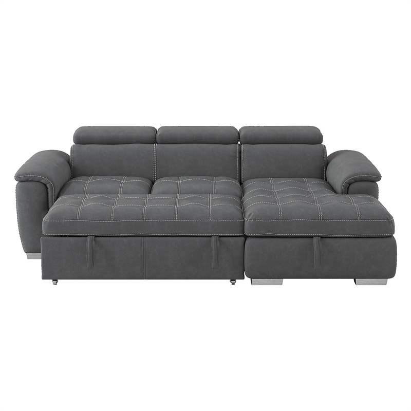 Pemberly Row Microfiber Sectional with Pull-Out Bed and Storage in Gray