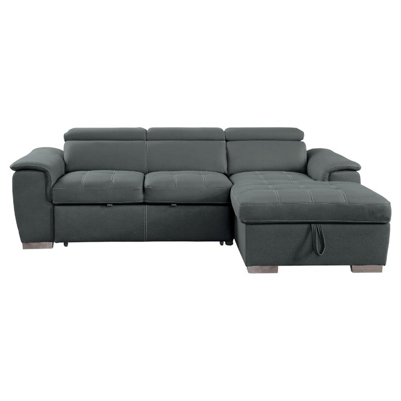 Pemberly Row Microfiber Sectional with Pull-Out Bed and Storage in Gray