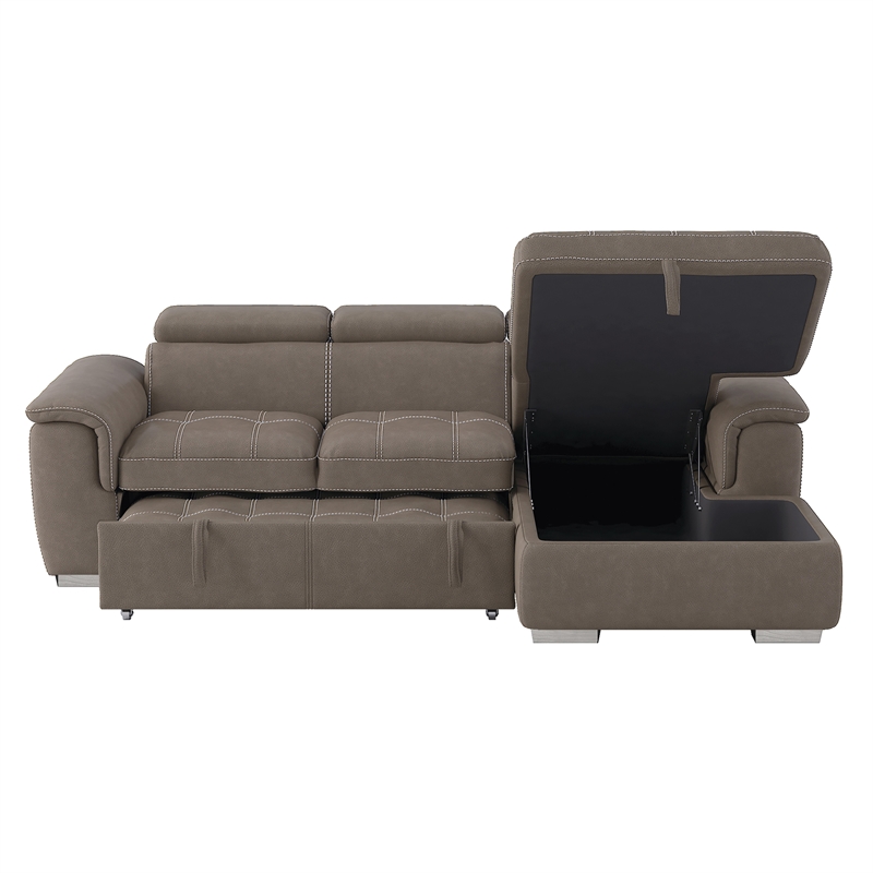 Pemberly Row Microfiber Sectional with Pull-Out Bed and Storage in Taupe